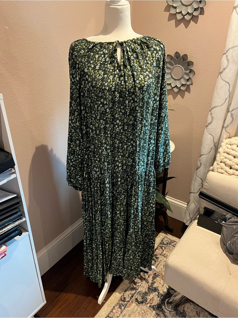 Sonoma Green and Blue Floral Maxi Dress